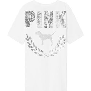 Victoria's Secret PINK Campus Short Sleeve Tee White Shine Medium NEW